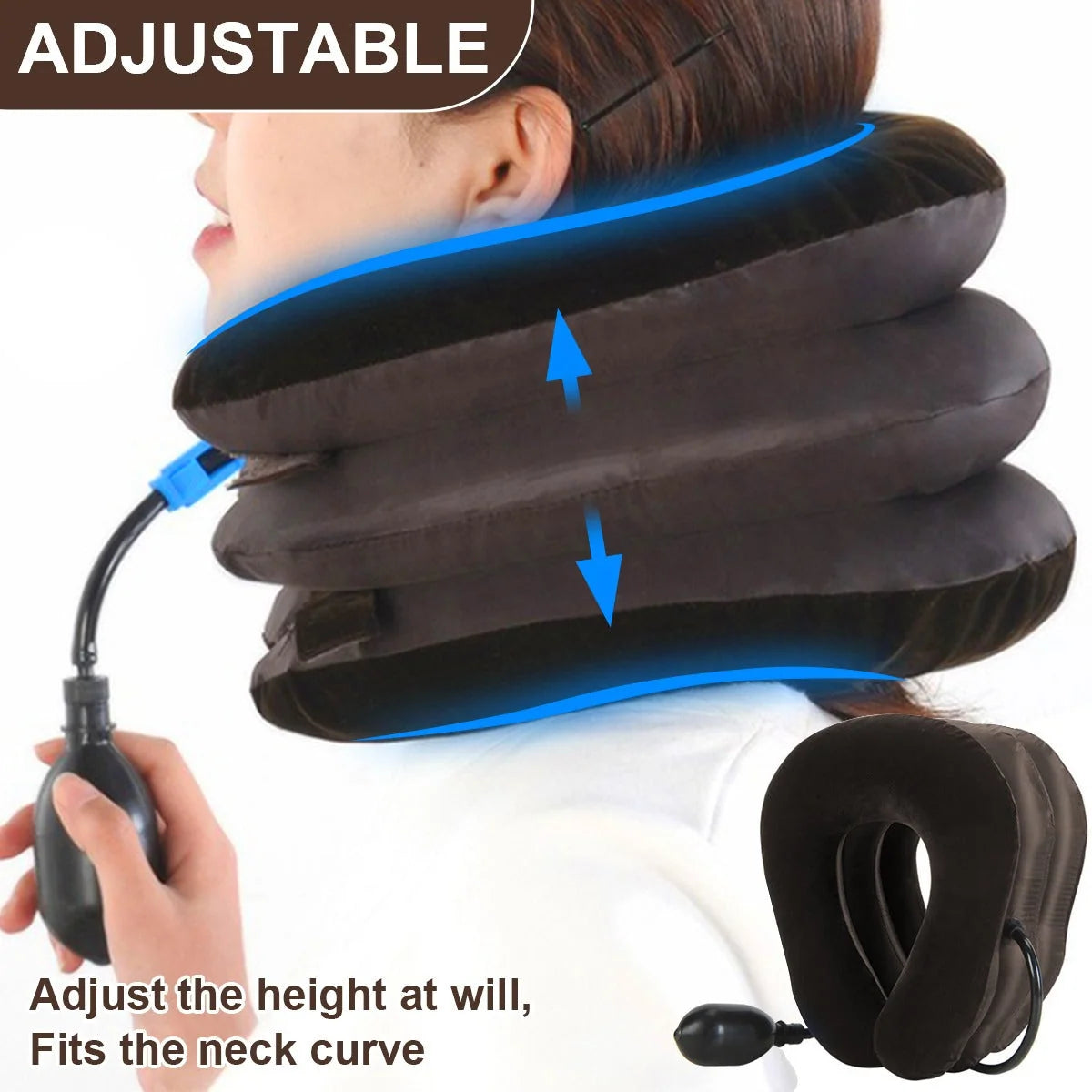 Neck Pillow Inflatable Adjustable Air Pump Plush Velvet Cover