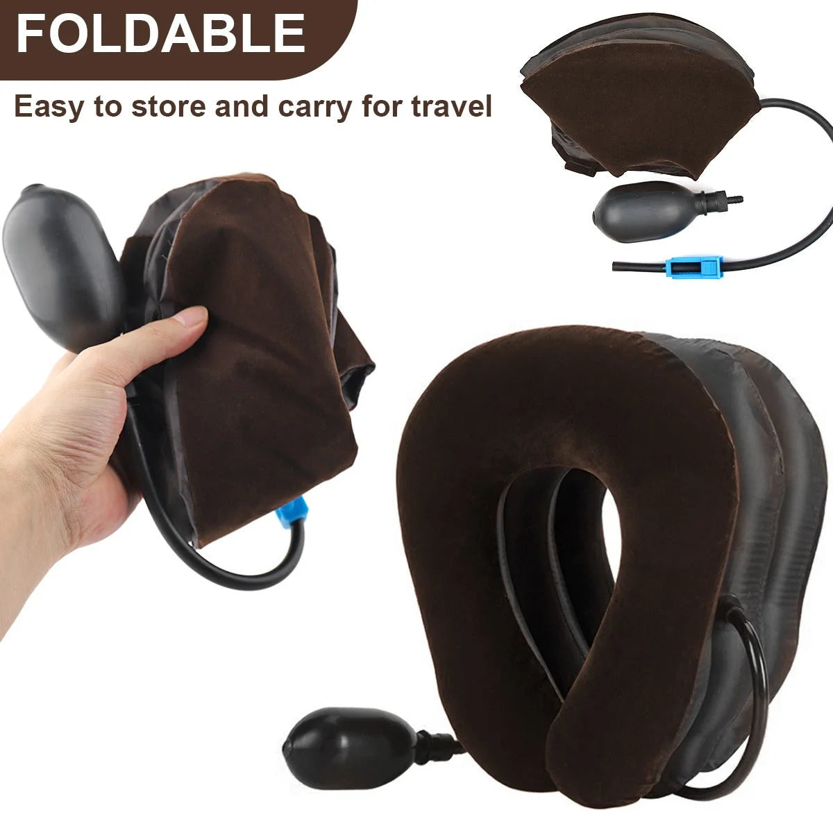 Neck Pillow Inflatable Adjustable Air Pump Plush Velvet Cover
