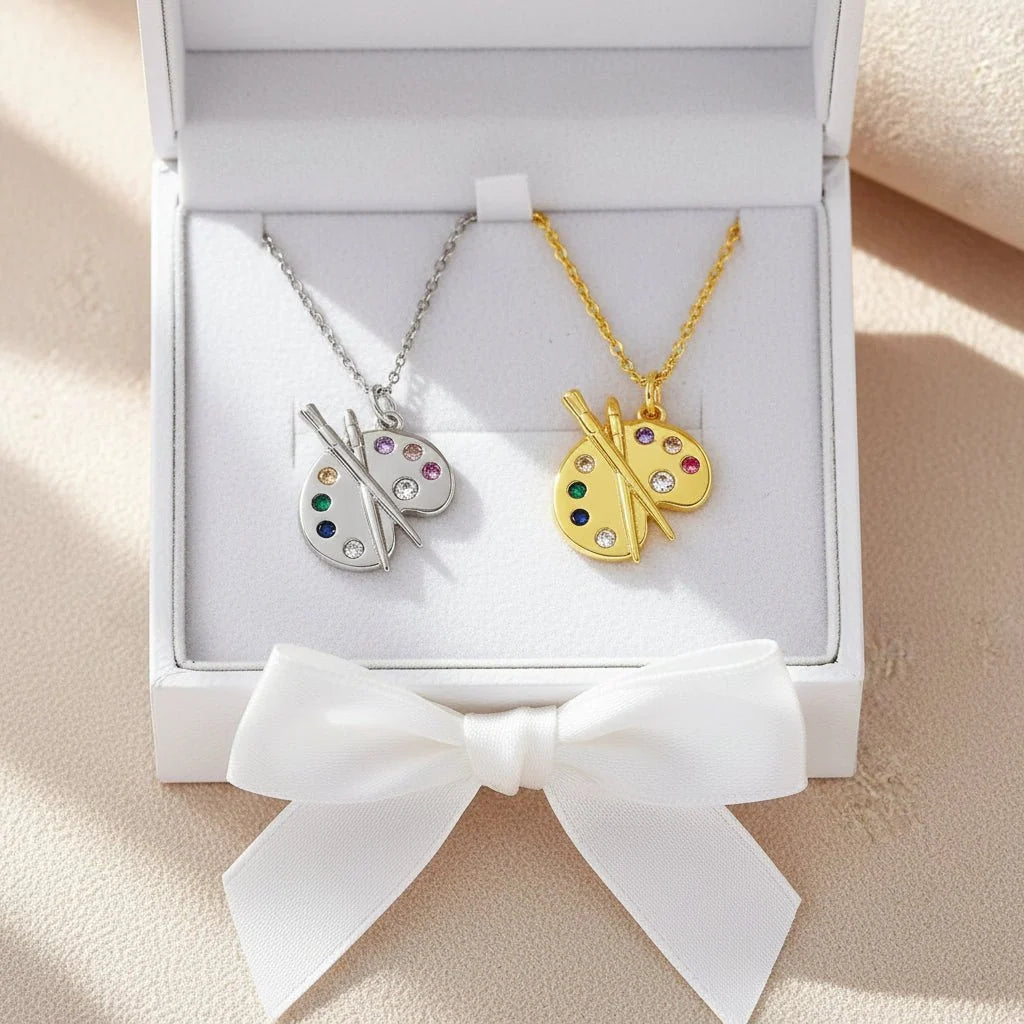Necklace Artist Palette Pendant Colorful Gemstone Accents