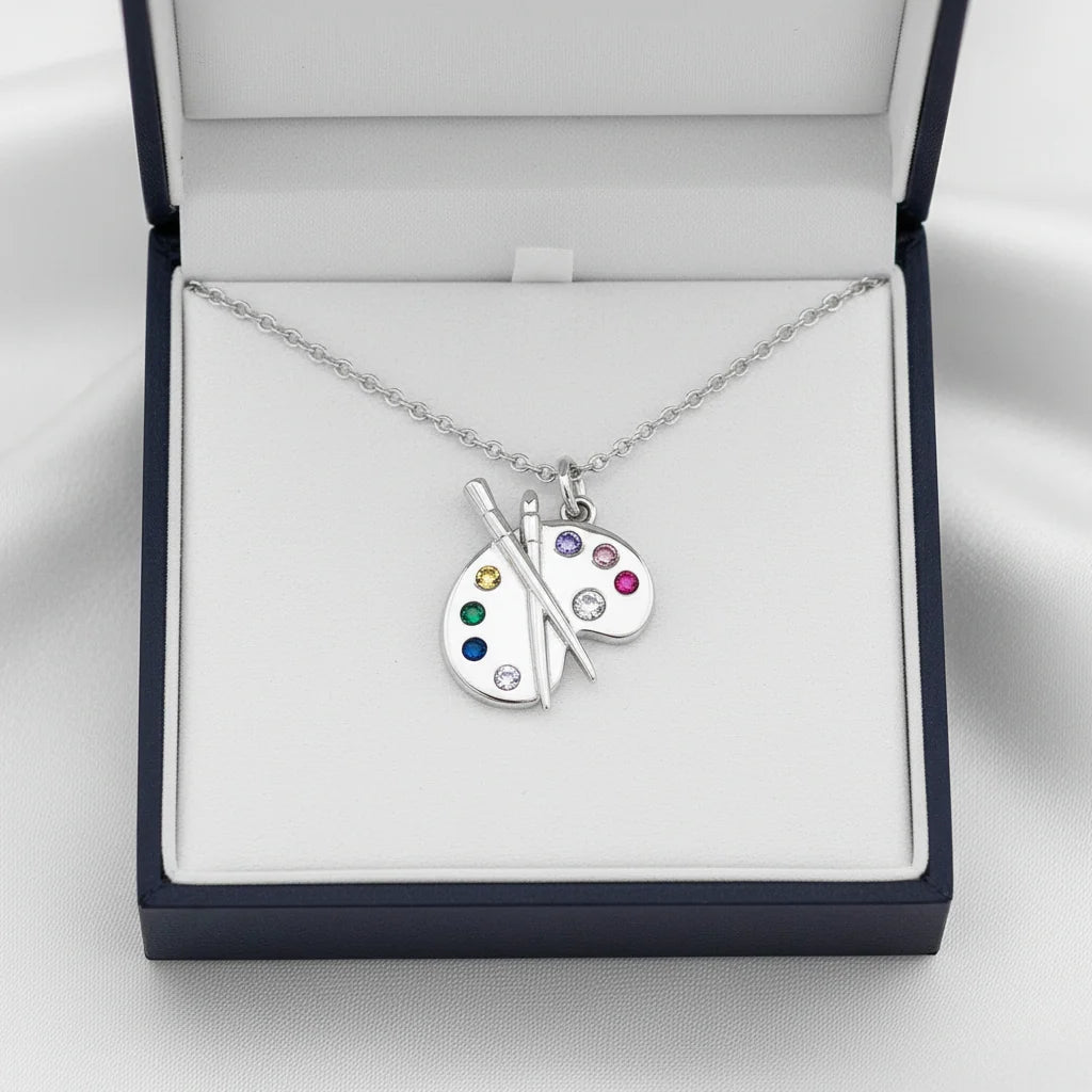 Necklace Artist Palette Pendant Colorful Gemstone Accents