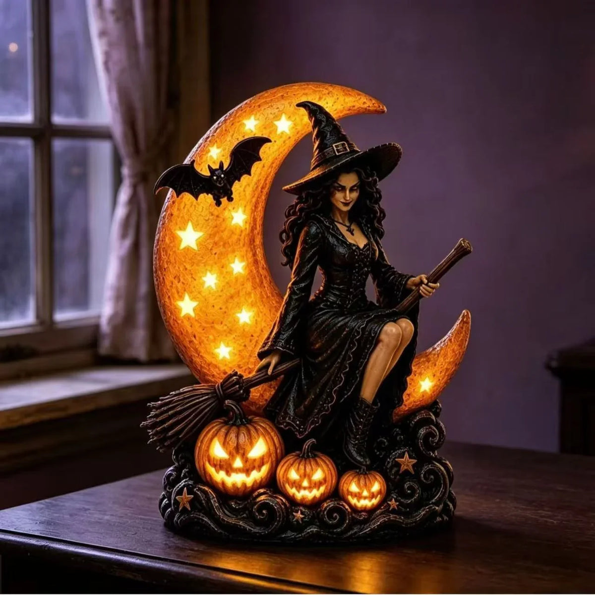 Night Lamp Witch On Moon Integrated LED
