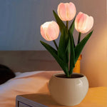 Night Light Rechargeable Touch-Dimmable Ceramic Flowerpot Base