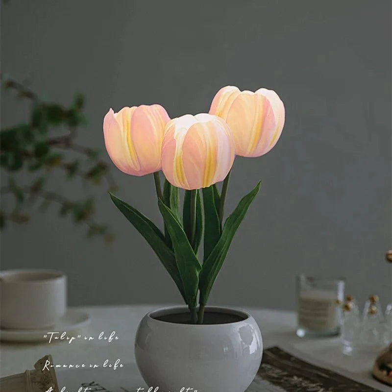 Night Light Rechargeable Touch-Dimmable Ceramic Flowerpot Base