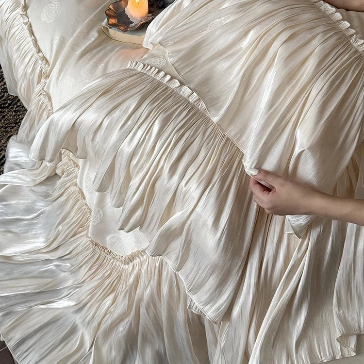 Nightgown Satin Tiered Ruffle Lightweight & Breathable