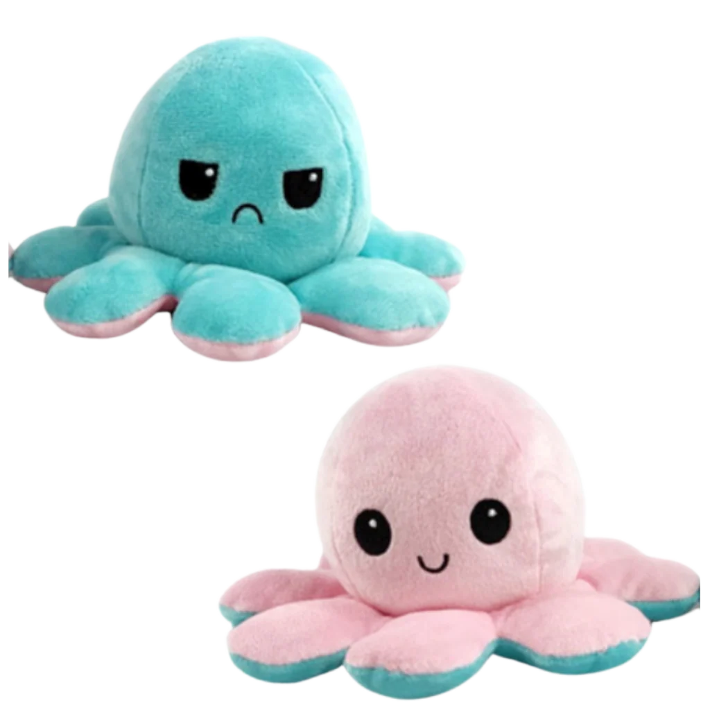 Octopus Plush Toy Reversible Smiling & Frowning Faces Soft Cotton