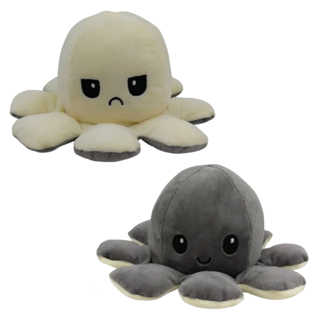 Octopus Plush Toy Reversible Smiling & Frowning Faces Soft Cotton