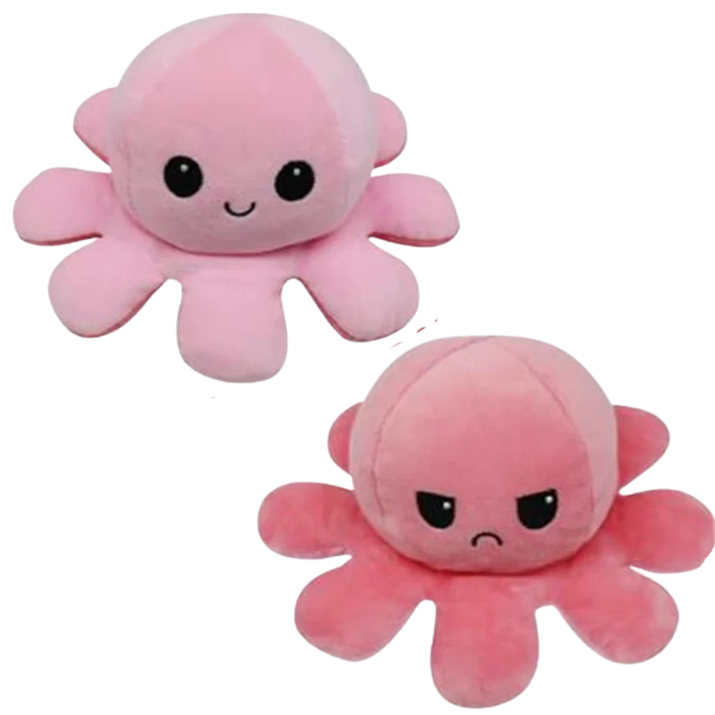 Octopus Plush Toy Reversible Smiling & Frowning Faces Soft Cotton