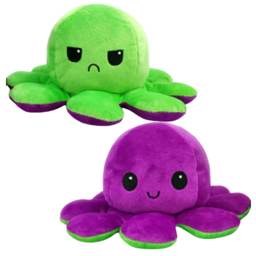 Octopus Plush Toy Reversible Smiling & Frowning Faces Soft Cotton