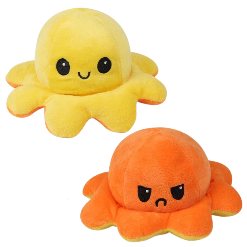 Octopus Plush Toy Reversible Smiling & Frowning Faces Soft Cotton