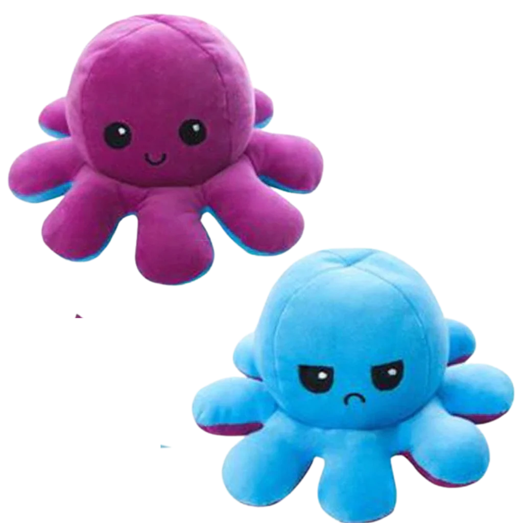 Octopus Plush Toy Reversible Smiling & Frowning Faces Soft Cotton