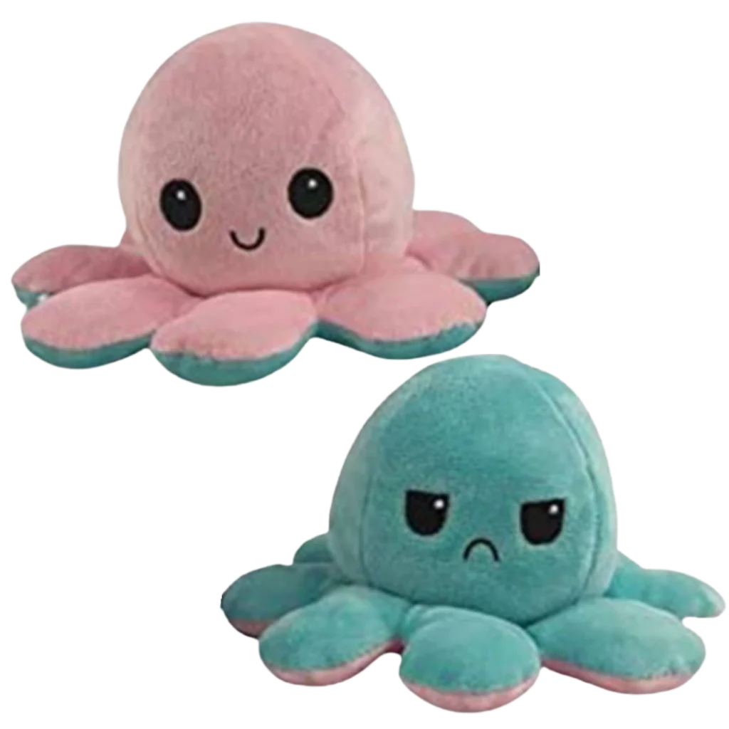 Octopus Plush Toy Reversible Smiling & Frowning Faces Soft Cotton