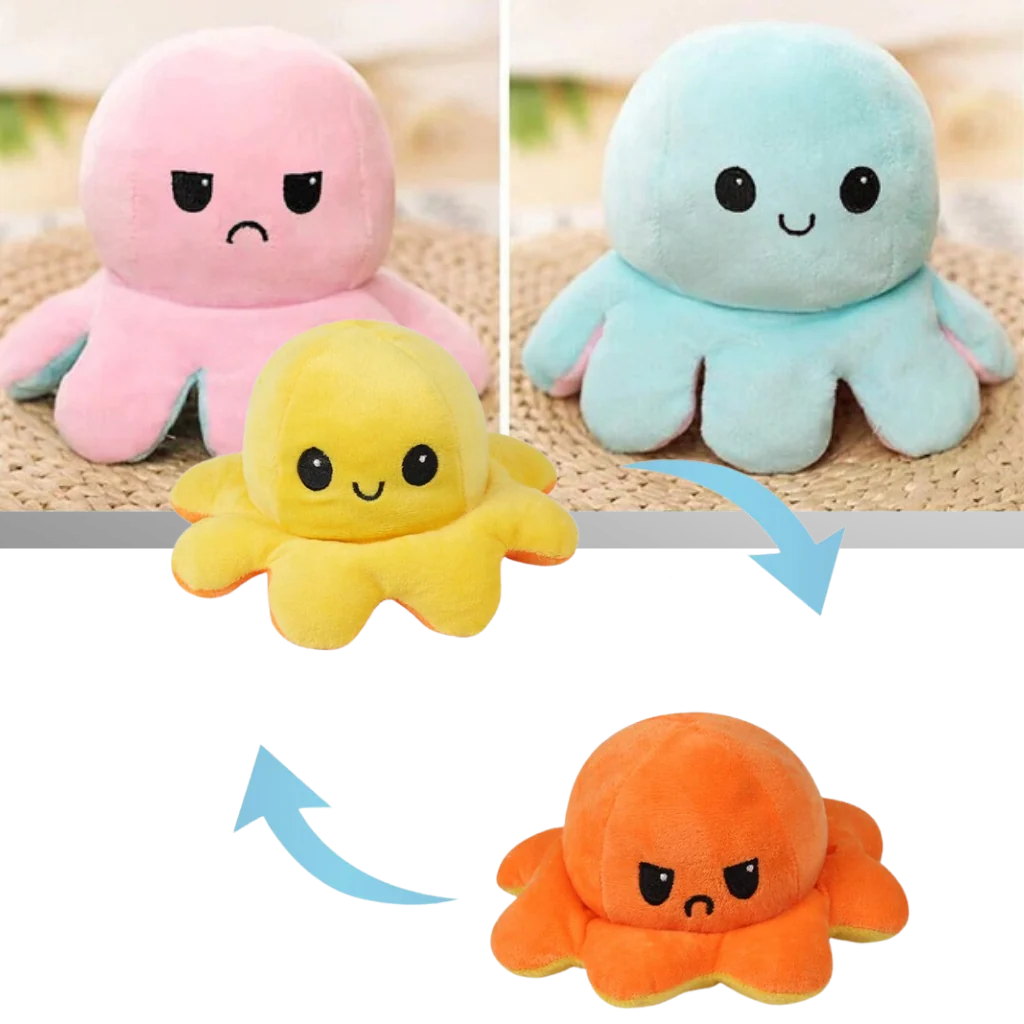 Octopus Plush Toy Reversible Smiling & Frowning Faces Soft Cotton