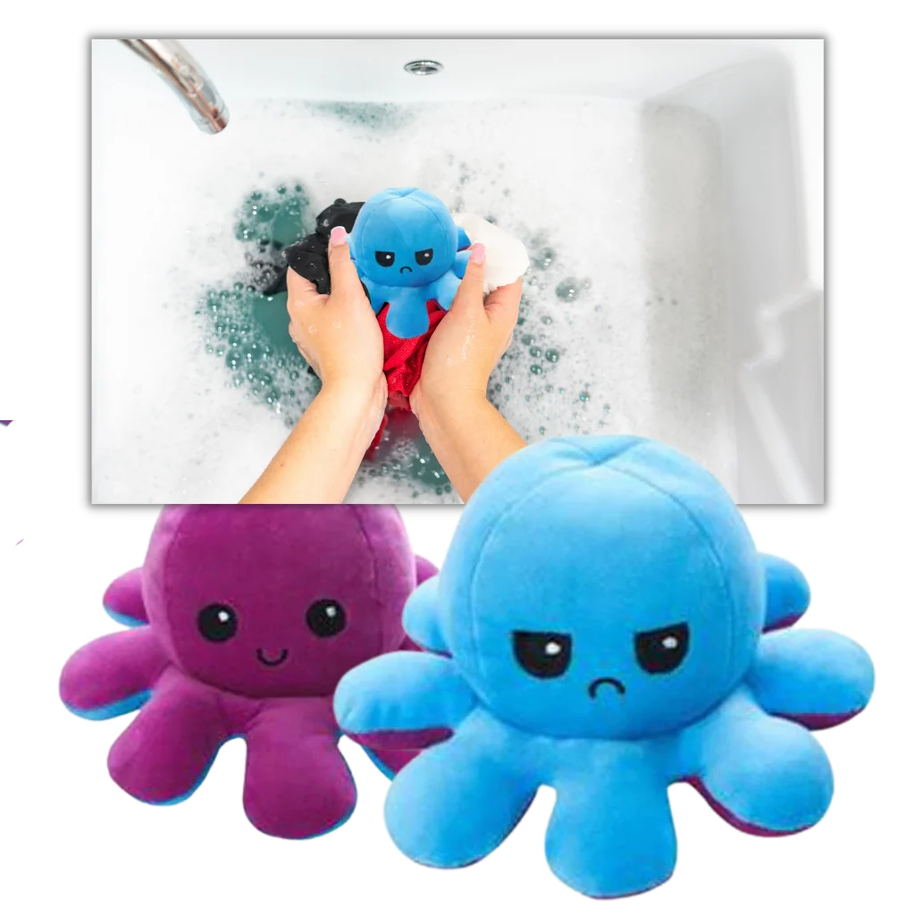 Octopus Plush Toy Reversible Smiling & Frowning Faces Soft Cotton
