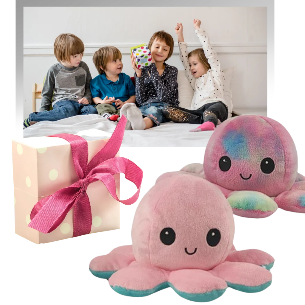 Octopus Plush Toy Reversible Smiling & Frowning Faces Soft Cotton