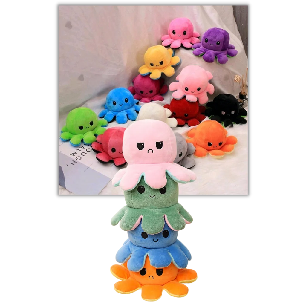 Octopus Plush Toy Reversible Smiling & Frowning Faces Soft Cotton