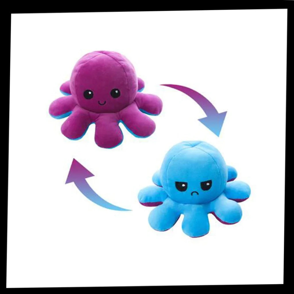 Octopus Plush Toy Reversible Smiling & Frowning Faces Soft Cotton