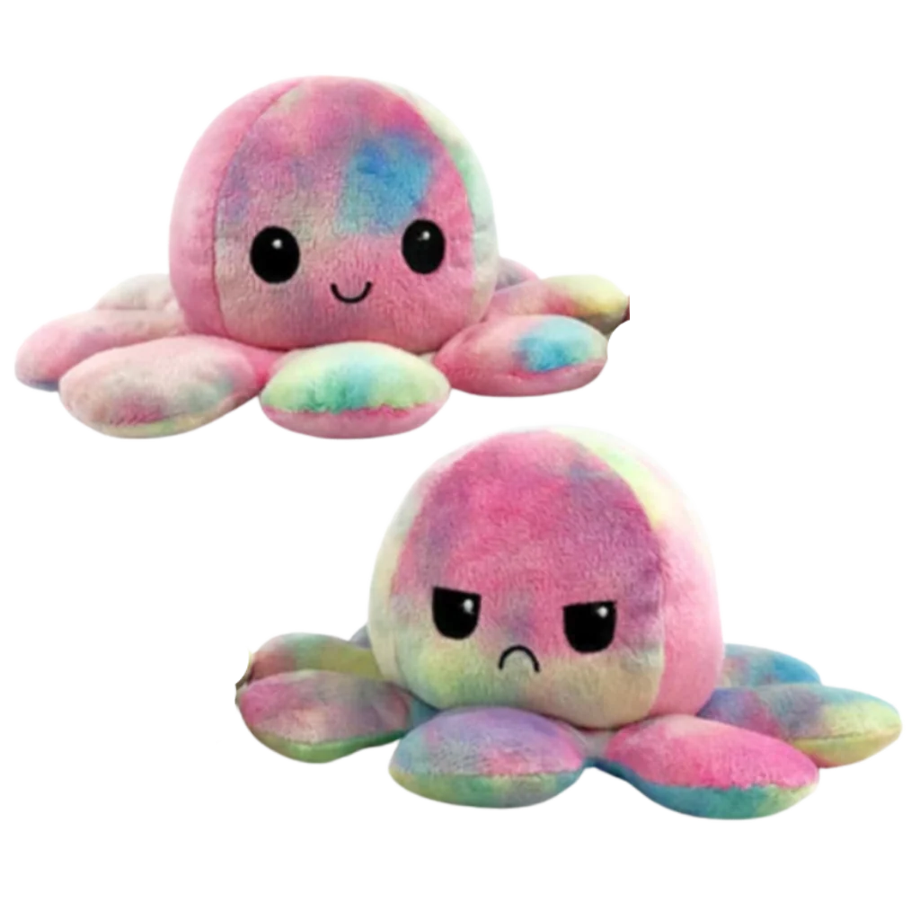 Octopus Plush Toy Reversible Smiling & Frowning Faces Soft Cotton