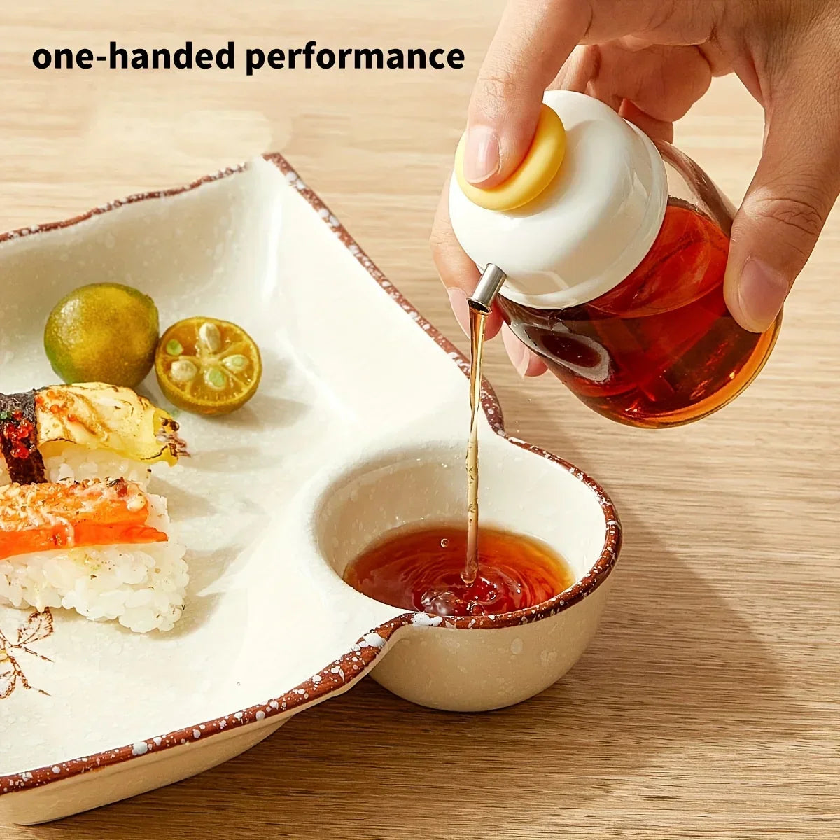 Oil And Sauce Dispenser Bottle Glass Press-Control Drip-Free Spout