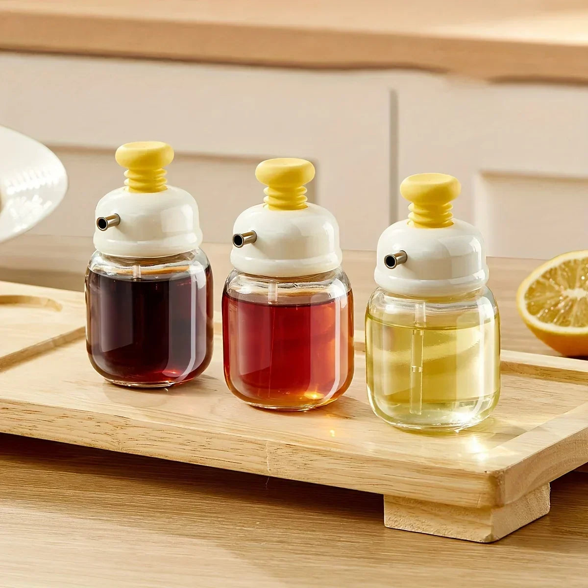 Oil And Sauce Dispenser Bottle Glass Press-Control Drip-Free Spout