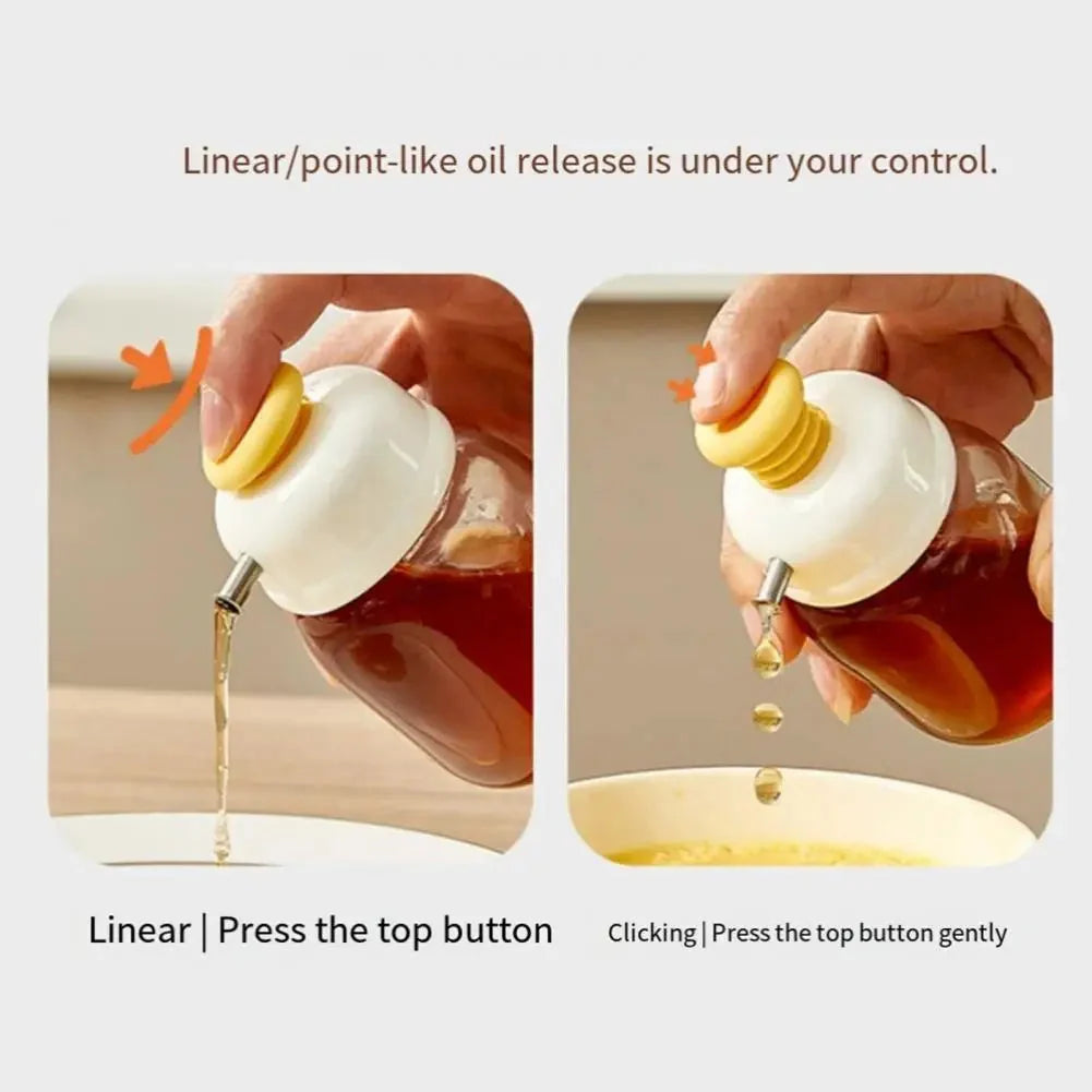 Oil And Sauce Dispenser Bottle Glass Press-Control Drip-Free Spout