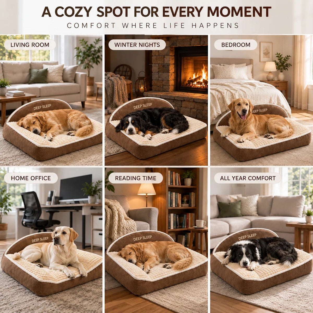 Orthopedic Dog Bed Memory Foam Raised Backrest Washable Cover