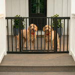 Outdoor Dog Gate Extra Wide Steel Walk-Through Door Pressure-Mounted, Weather-Resistant