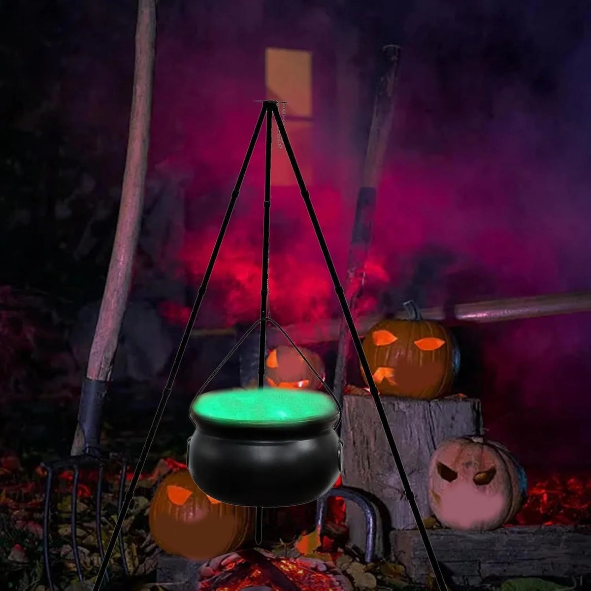 Outdoor Halloween Cauldron Lighted Tripod Stand