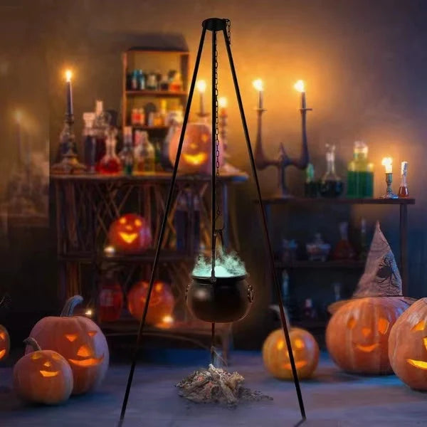 Outdoor Halloween Cauldron Lighted Tripod Stand