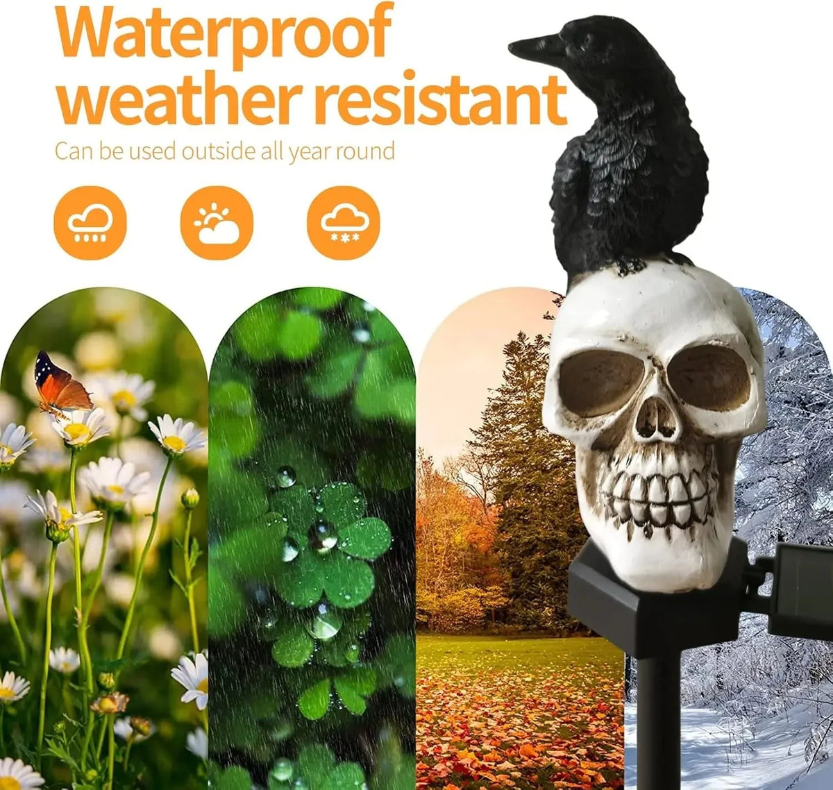 Outdoor Pathway Light Raven Skull Solar-Powered Auto On/Off