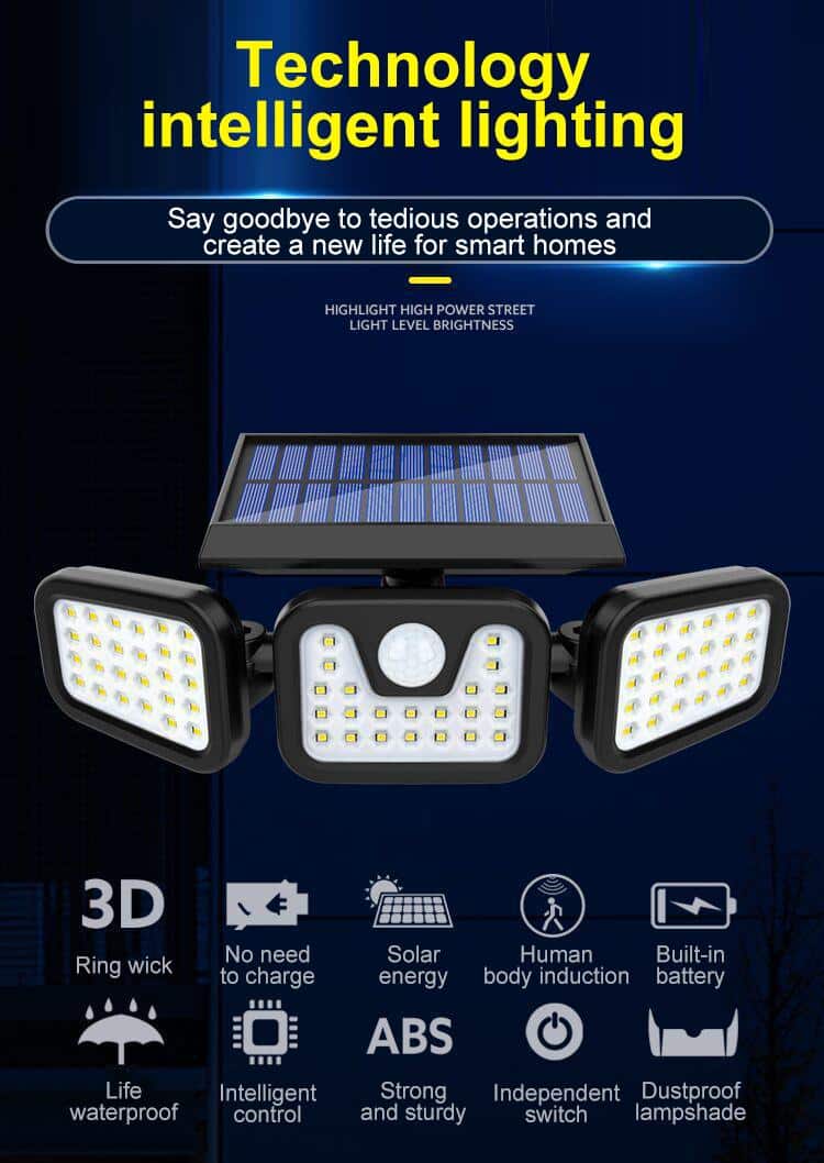 Outdoor Solar Motion Sensor Light Three Adjustable Spotlights