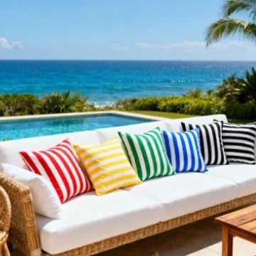 Outdoor Throw Pillow Cover Striped Water-Repellent UV-Stable