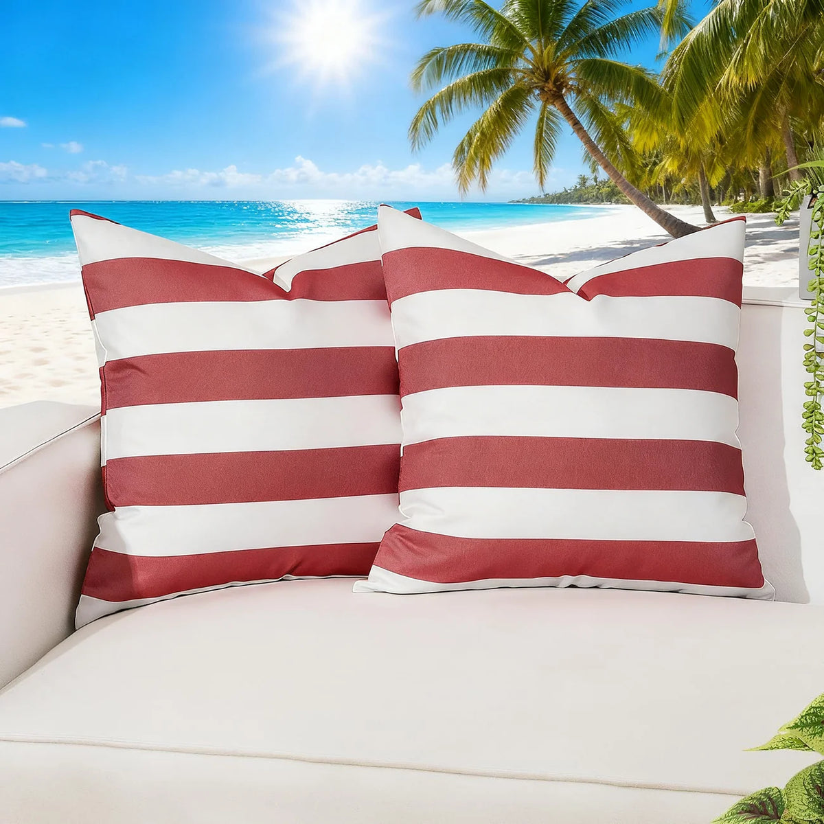 Outdoor Throw Pillow Cover Striped Water-Repellent UV-Stable