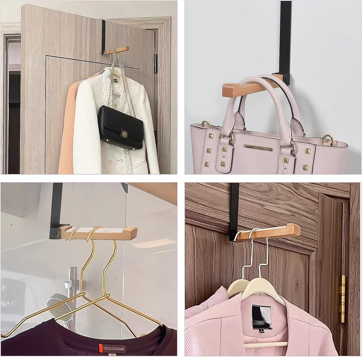 Over Door Clothes Hook Foldable Stainless Steel & Wood