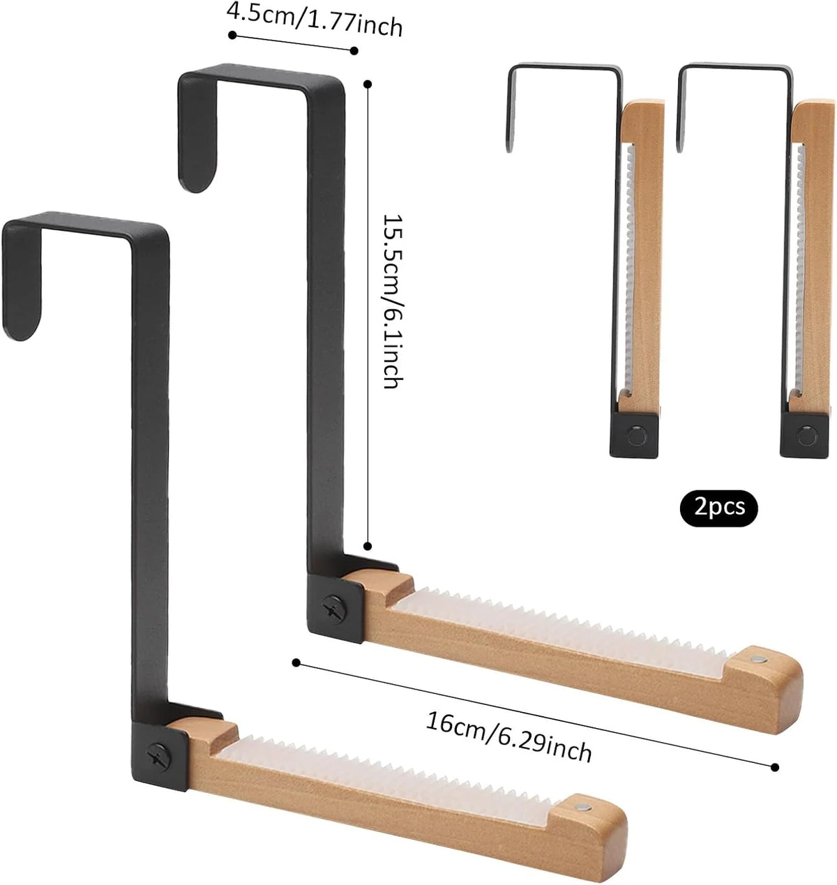 Over Door Clothes Hook Foldable Stainless Steel & Wood