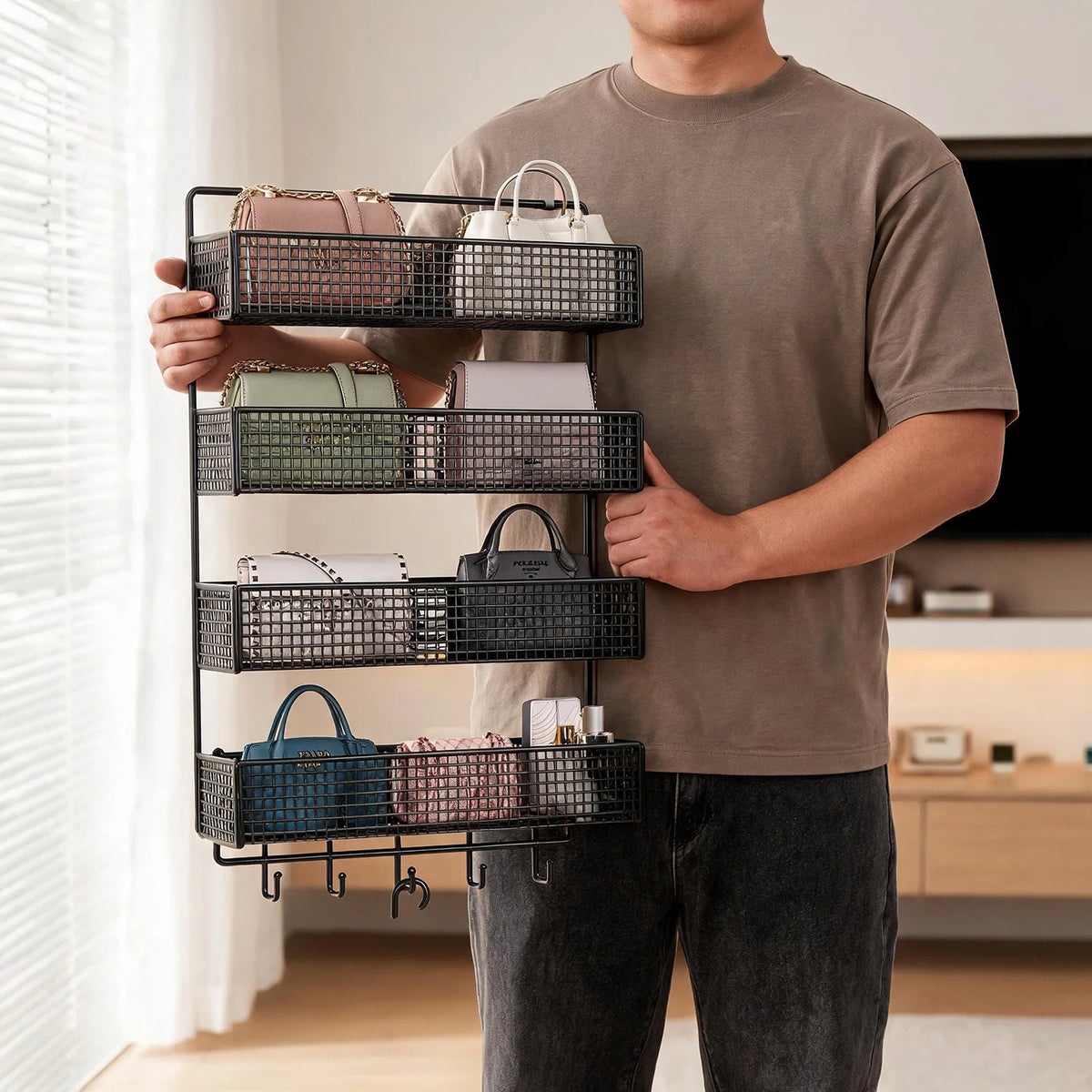 Over-The-Door Storage Basket Two-Tier Wire Tool-Free Hanging