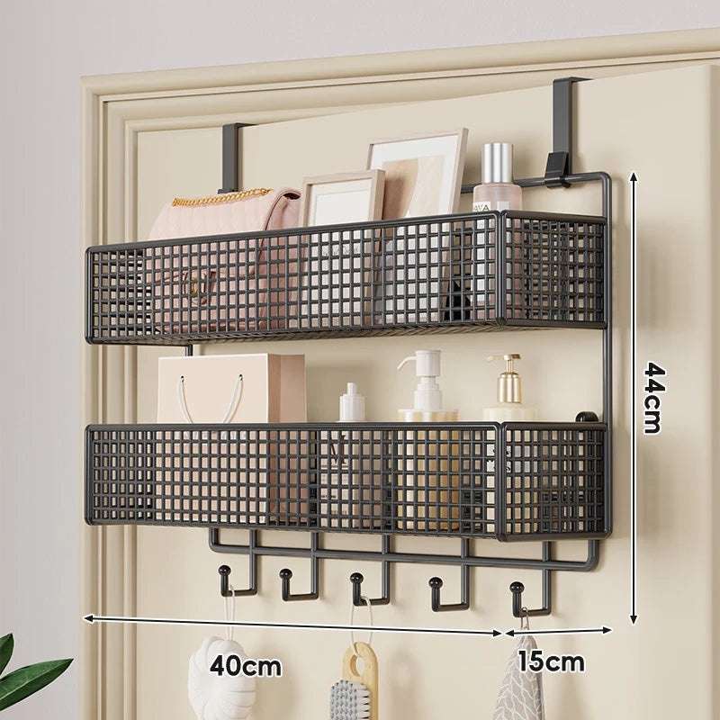 Over-The-Door Storage Basket Two-Tier Wire Tool-Free Hanging