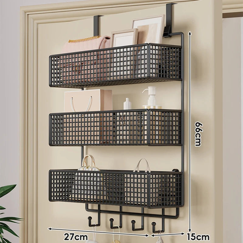 Over-The-Door Storage Basket Two-Tier Wire Tool-Free Hanging
