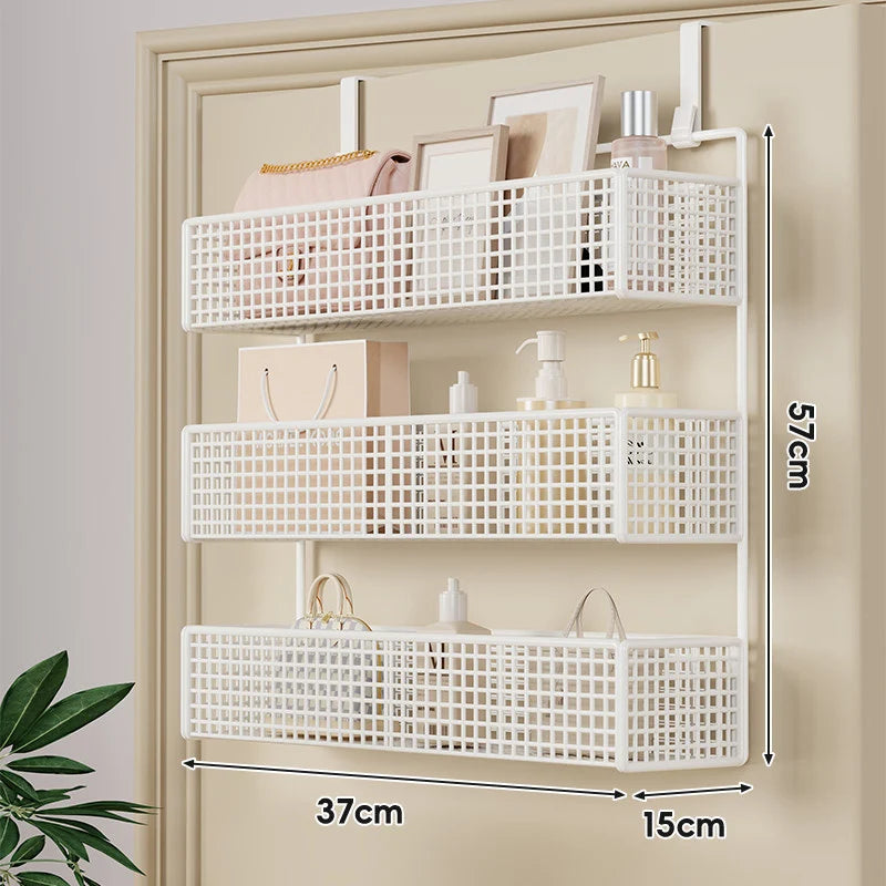 Over-The-Door Storage Basket Two-Tier Wire Tool-Free Hanging