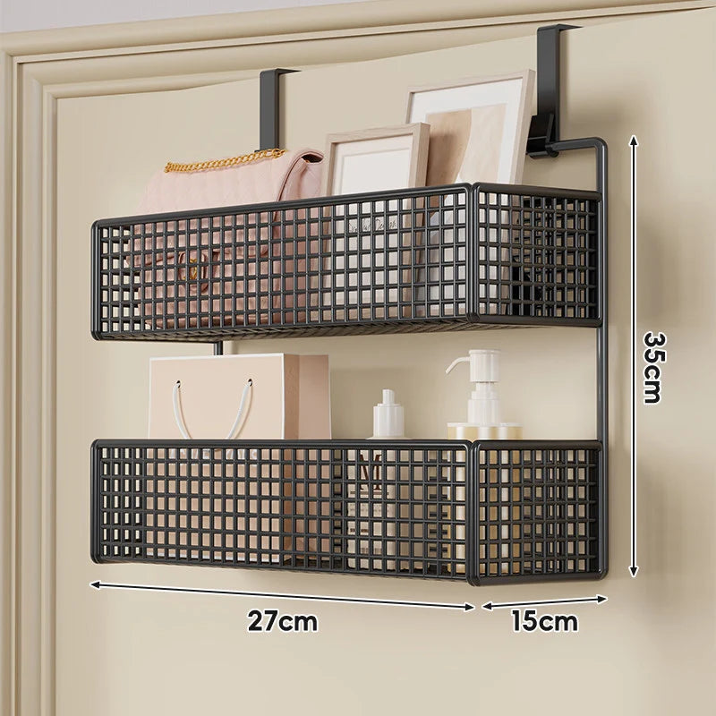 Over-The-Door Storage Basket Two-Tier Wire Tool-Free Hanging