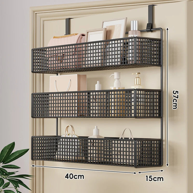 Over-The-Door Storage Basket Two-Tier Wire Tool-Free Hanging