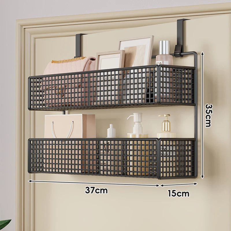 Over-The-Door Storage Basket Two-Tier Wire Tool-Free Hanging