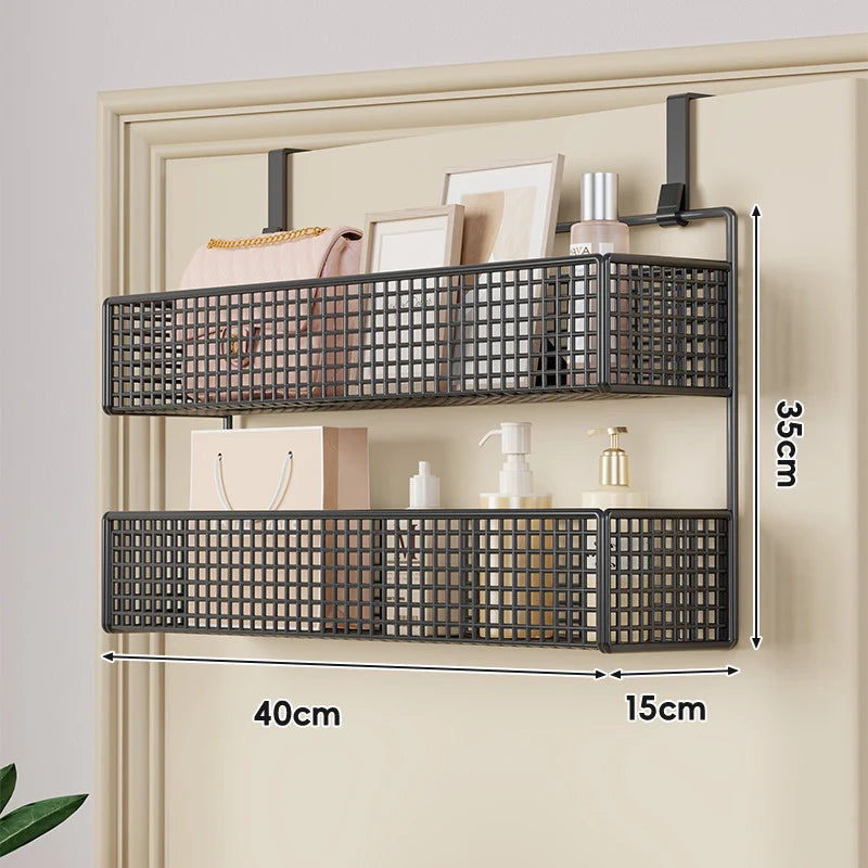 Over-The-Door Storage Basket Two-Tier Wire Tool-Free Hanging