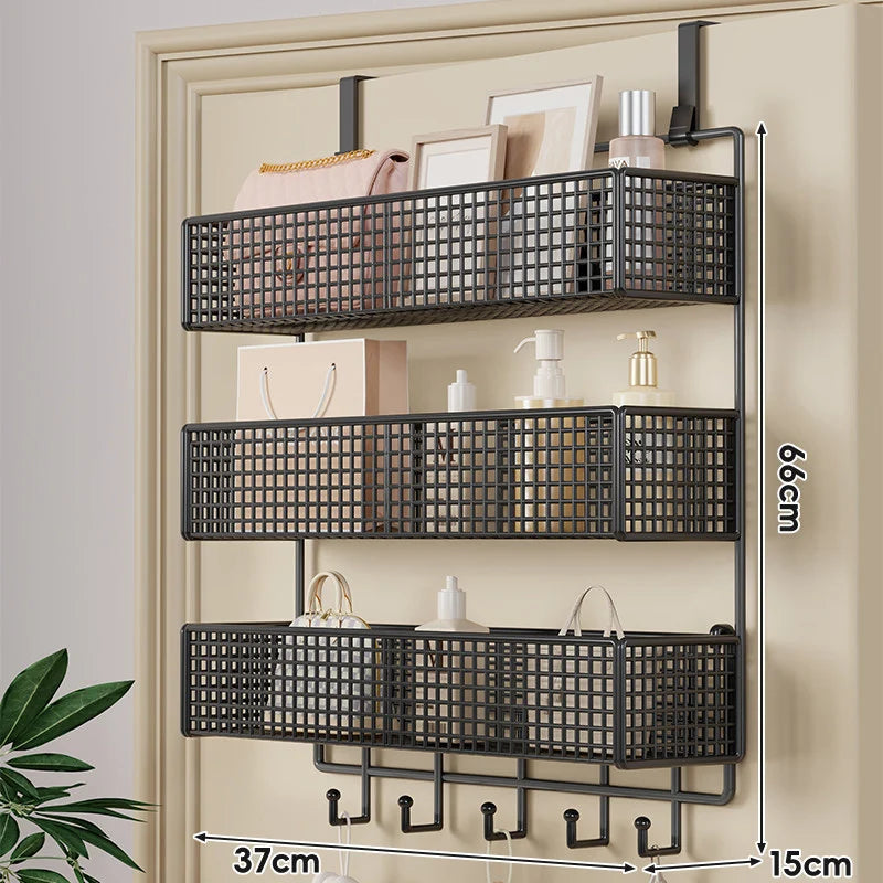 Over-The-Door Storage Basket Two-Tier Wire Tool-Free Hanging
