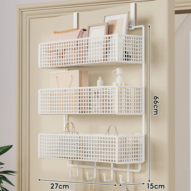 Over-The-Door Storage Basket Two-Tier Wire Tool-Free Hanging