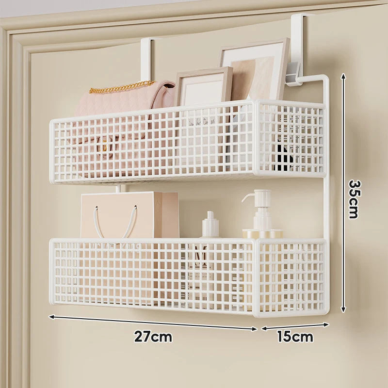Over-The-Door Storage Basket Two-Tier Wire Tool-Free Hanging