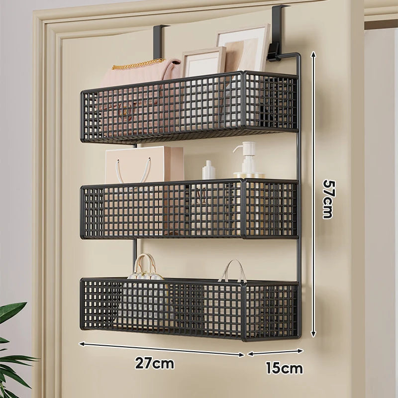 Over-The-Door Storage Basket Two-Tier Wire Tool-Free Hanging