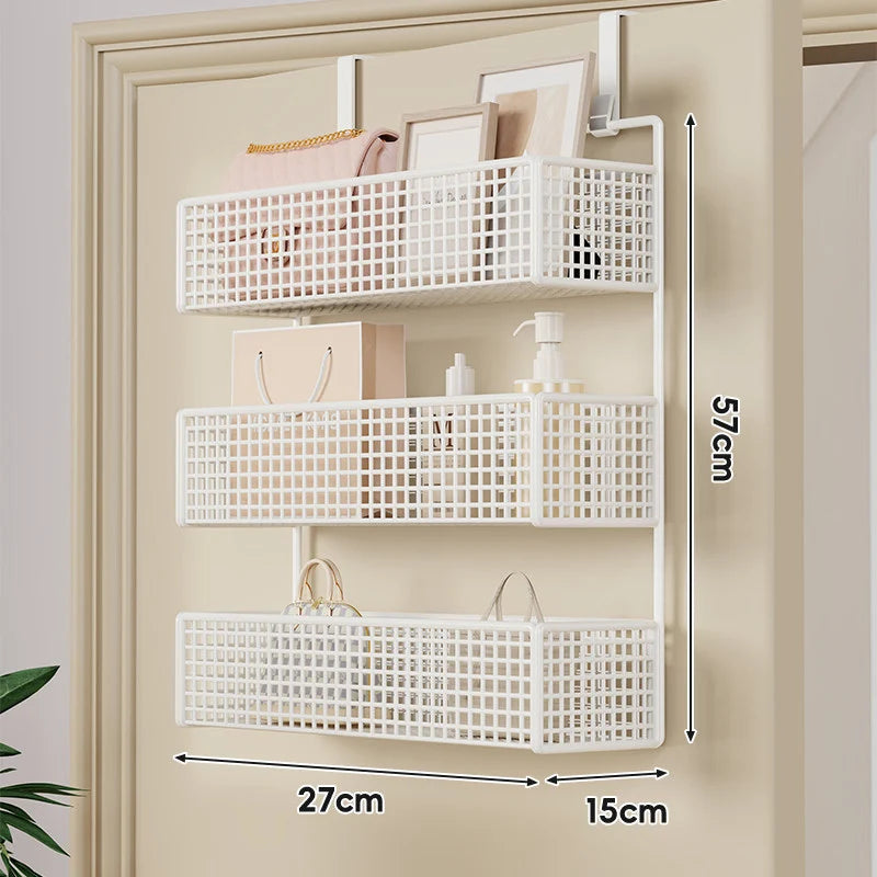Over-The-Door Storage Basket Two-Tier Wire Tool-Free Hanging