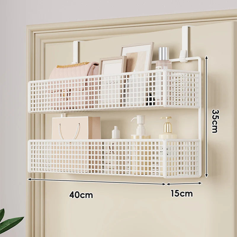Over-The-Door Storage Basket Two-Tier Wire Tool-Free Hanging