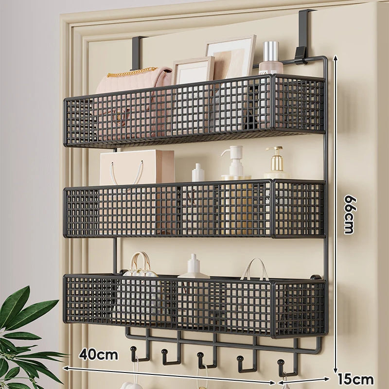 Over-The-Door Storage Basket Two-Tier Wire Tool-Free Hanging