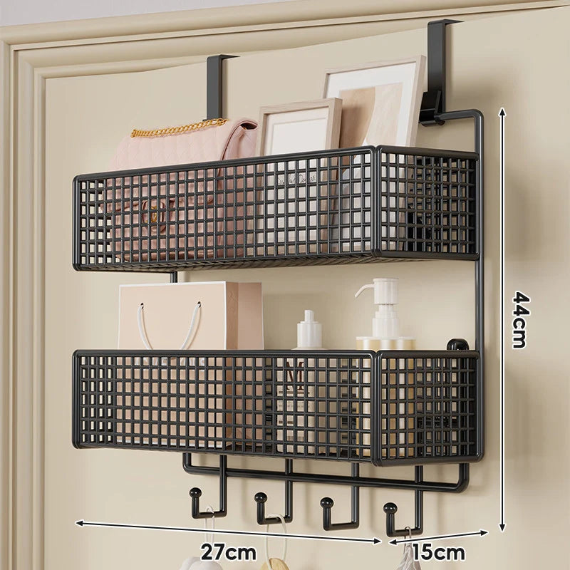 Over-The-Door Storage Basket Two-Tier Wire Tool-Free Hanging